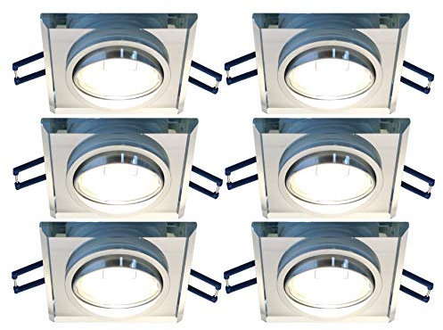 Trango 6er Set 6729S-06G6KSD *CRYSTAL* LED Deckenstrahler aus handgeschliffenes Glas inkl. 6x 5 Watt 3-Stufen dimmbar GU10 LED Leuchtmittel 6000K kaltweiss Einbauleuchte, Deckenleuchte, Einbaustrahler