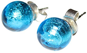 Ohr-Stecker Murano-Glas Perle türkis 9 mm Durchmesser rund klein aus Sterling-Silber 925-er Goldschmiede-Arbeit Handarbeit Unikat