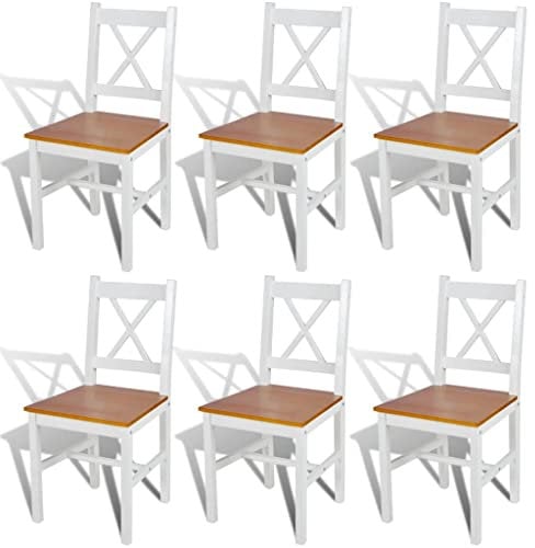 vidaXL Esszimmerstühle 6 STK., Esszimmerstuhl mit Rückenlehne, Essstuhl Küchenstuhl Stuhl für Esszimmer Küche, Holzstuhl, Weiß Kiefernholz