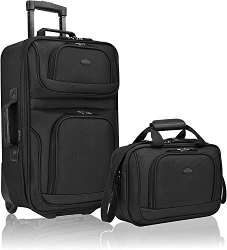 U.S. Traveler Rio Rugged Fabric Expandable Handgepäck-Set, Schwarz, 2 Wheel, Rio Robuster Stoff erweiterbares Handgepäck mit 2 Rädern