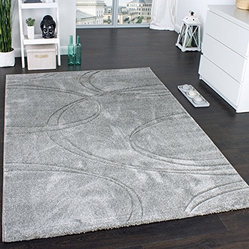 Paco Home Teppich Einfarbig Designerteppich mit Handgearbeitetem Konturenschnitt Uni Grau, Grösse:60x110 cm