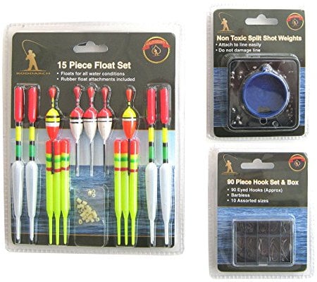 Roddarch 15 Piece Fishing Float Tackle Set Including 90 Hooks and Split Shot Selection.