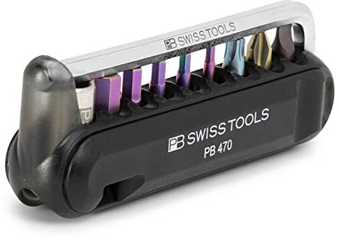 PB Swiss Tools Fahrrad Multitool PB 470-100% Swiss Made - Multitool Werkzeug mit Bits, Winkelschraubendreher, Adapter, Reifenheber für Mountainbike, Rennrad, Fahrrad, E-Bike