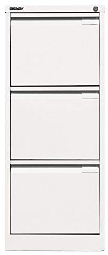 BISLEY Hängeregistraturschrank, einbahnig, DIN A4, 3 HR-Schubladen, Metall, 696 Verkehrsweiß, 62.2 x 41.3 x 101.6 cm