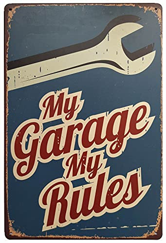 ERLOOD Metallschild mit Aufschrift My Garage My Rules, Retro-Stil, Vintage-Stil, 30,5 x 20,3 cm