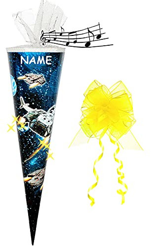 alles-meine.de GmbH Sound Modul & LED Licht Effekt ! - Schultüte - Weltraum - Space - 85 cm / 6 eckig - incl. Namen und Schleife - Tüllabschluß - Zuckertüte - mit/ohne Kuns..
