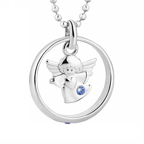 fish Sterling Silber Kinderkette Mit Engel-Anhänger Und Blauem Kristall