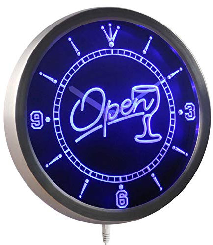 nc0334-b OPEN Cocktails Bar Beer Neon Sign LED Wall Clock Uhr Leuchtuhr/Leuchtende Wanduhr