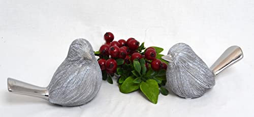 Generic Keramik Deko-Vogel Vulcanos - Grau mit Kratzoptik und Silberglänzend - Modern und Elegant - Vogel - ca. 15 cm x 7 cm x 9 cm - 1 Stück