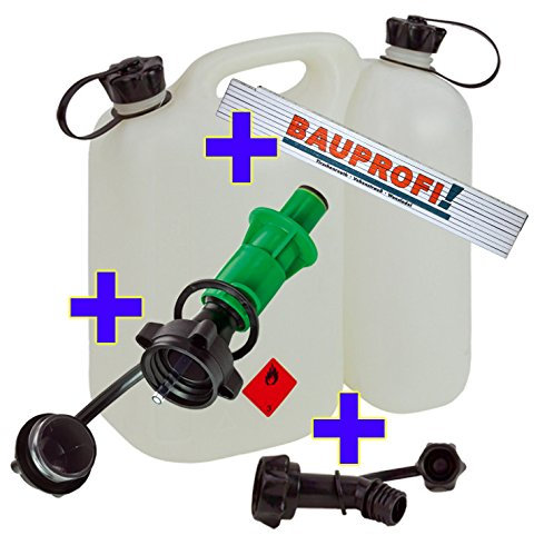 Doppelkanister transparent 5,5+3L PLUS Sicherheitseinfüllsystem grün & Ausgiesser Kombikanister mit originalem BAUPROFI-Maßstab
