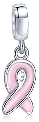 Ruban Rose Rayonnant Émail Espoir Survivante Du Cancer Du Sein Pendentif - Argent Sterling 925 Authentique - Compatible Avec Les Bracelets Européens - Bijoux D'Inspiration Pour Les Femmes