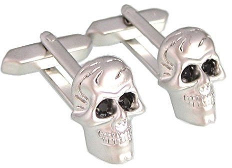 Totenkopf Manschettenknöpfe silbern matt mit je 2 schwarzen Kristallsteinen als Augen inkl. Geschenkbox Sale