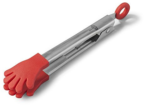 Zeal Silicone Non-Scratch Kitchen Mini Tongs with Stainless Steel Handles, Red, 16.5 cm