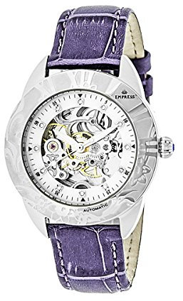 Empress Women's EMPEM1105 Godiva Silver/Purple Genuine Leather Crocodile-Embossed Strap Watch