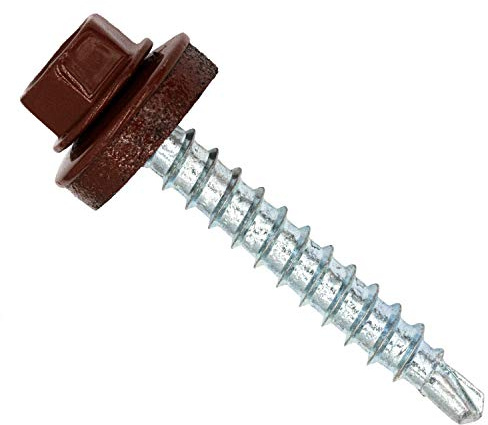 Bohrschrauben/Blechschrauben RAL8012, Ø 4,8x80 mit 14mm Dichtscheibe, 100Stk