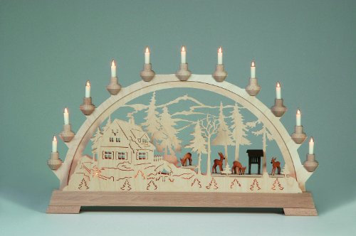 KWO Olbernhau 62021 Schwibbogen mit geschnitzten Rehen, 65 x 40 cm