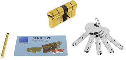 Tesa Assa Abloy T7553035L Cylindre de sécurité standard T70 laiton 30 x 35 mm Clé à came longue