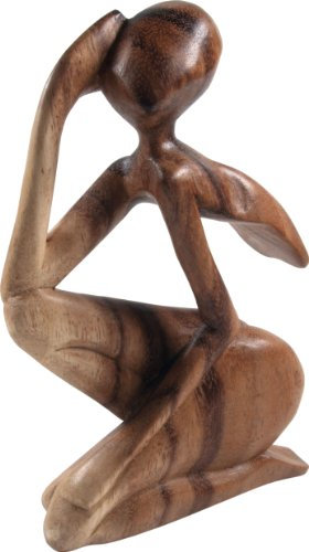GURU SHOP Holzfigur, Statue, Deko Objekt Feng Shui 20 cm - Denker/Hellbraun, Dekoobjekte