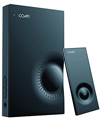 SIMON Sonnette sans fil Coati, sonnette extérieure et intérieure, longue portée, interphone sans fil avec bouton-poussoir, pour porte de maison, transmission maximale 150 m, Blanc