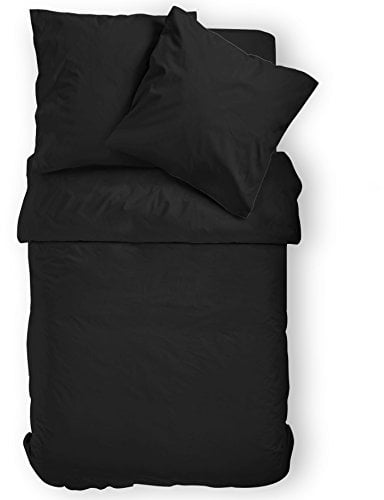 2-teilige **MÜSKAAN** Renforcé Bettwäsche 135x200 UNI Farbe (SCHWARZ)