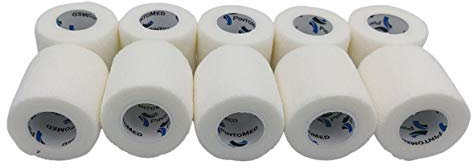 PintoMed Selbstklebender Verband Gedehnt - 10 x Weiß - 5cm x 4,5m Bandagen Rollen Haftbandage Fixierbinde Selbsthaftend Health Pflaster Sport Tape Stück für Handgelenk Bein Arm Vet Wrap