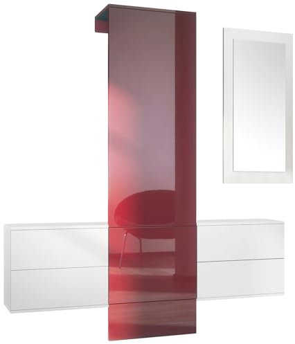 Vladon Garderobe Wandgarderobe Carlton Set 3, Made in Germany, Korpus in Weiß matt/Paneel in Bordeaux Hochglanz
