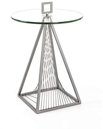 HAKU Möbel Beistelltisch grau, Metall, Sicherheitsglas 10 mm - Maße: H 57 cm x Ø 45 cm, Style: Art Deco