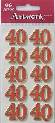 Artoz Artwork 3D Motiv-Sticker 185610-12,Jubiläumszahl 40, rot/Gold, Handmade(1)
