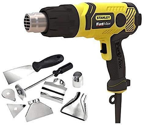 FatMax Stanley Heissluftpistole (2.000 Watt, mit Abschaltautomatik, 2 Temperaturstufen (50-450/70-600 °C), stufenlose Temperatureinstellung, inkl. 8-TLG. Düsen- und Schaberset, Koffer)