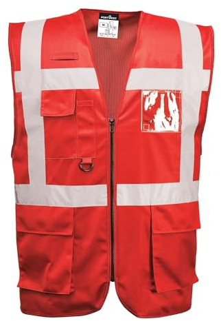 Portwest F476 Iona Executive Vest Two Lower Patch Pockets Machine Washable | Red, 3X Large, EN 17353 Type B3, Regular Fit, Front Zip Opening, Dual ID Holder, Radio Loop, Reflective Tape, Corporate