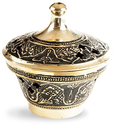 Räucherschale Räuchergefäß Dölma aus Messing 8 cm hoch, Ø ca. 7,5 cm, Messingschale Schale mit Deckel im indischen Stil