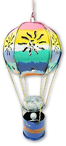Hot Air Balloon Hanging Metal Ornament Tea Light/Candle Holder - Multicoloured, 25cm with Sturdy Hook - Detailed Balloon & Basket Design - Unique, Handmade Candle Holders - Garden & Home Decoration