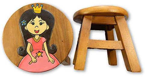 Children's Wooden Stool, Fairy Princess Design - Handmade Acacia Wood - Small Chair, Footstool or Side Table - Nursery & Bedroom Decor - Fun Step Stool for Kids - Ideal Christmas & Birthday Gift