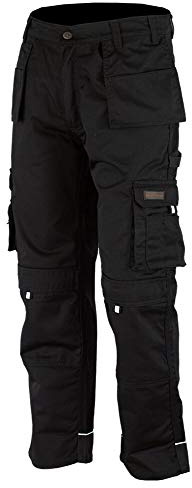 WrightFits Men Pro-11 Work Trousers Black - Heavy Duty Safety Combat Cargo Pant - Multi Pockets & Knee Pad Pockets - Triple Stitched -Durable Work wear (42W X 33L, Black)