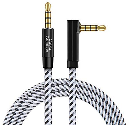 Cable auxiliar TRRS de 3,5 mm, 90 grados de ángulo recto macho a macho cable de audio de 4 pines(compatible con el micrófono), para coche/casa estéreo, altavoces, auriculares 3Ft / 90cm