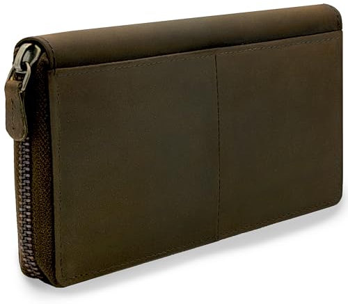 URBAN FOREST Geldbörse Damen Leder groß mit RFID-Schutz | Leder Portemonnaie Damen lang | Echt Leder Geldbeutel Damen Brraun mit Reißverschluss & vielen Kartenfächern aus hochwertigem Naturleder