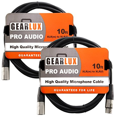 Gearlux 10-Foot Balanced XLR Microphone Cable with Oxygen-Free Copper Conductor - Male to Female - 2 Cables