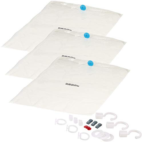 PEARL Kleidersack: 3er-Set Vakuum-Beutel, zur Saugkompression, Bügelhaken, 70 x 100 cm (Vakuumbeutel zum Hängen, Vakuumbeutel zum Aufhängen, wasserdichte Taschen)