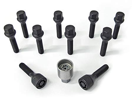 H&R Radschrauben Satz Kegelbund M12x1.50 - Länge 40mm - Schwarz - 10 Stück - inkl. Felgenschloss