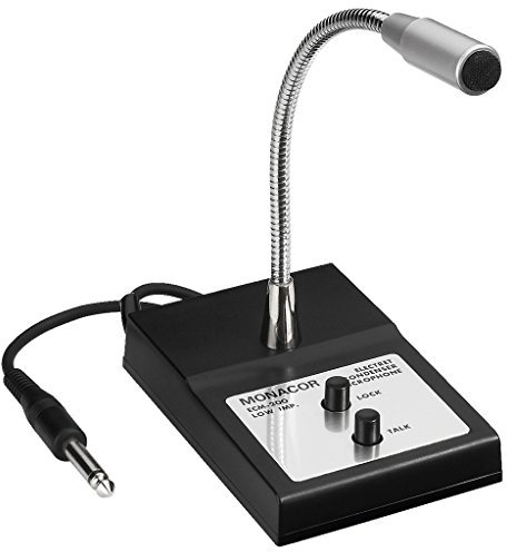 MONACOR 230280 ECM-200 Tisch-Mikrofon mit Schwanenhals, Elektret-Mikro fürDurchsagenundkleineGesprächsrunden,Sprach-Verstärkerinkl.Pop-Schutz,inSchwarz/Silber