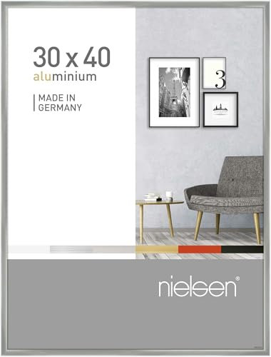 nielsen Bilderrahmen, 30 x 40 cm, Aluminium, Silber glanz, Fotorahmen zum Aufhängen im Hoch- & Querformat, Echtglas, Pixel