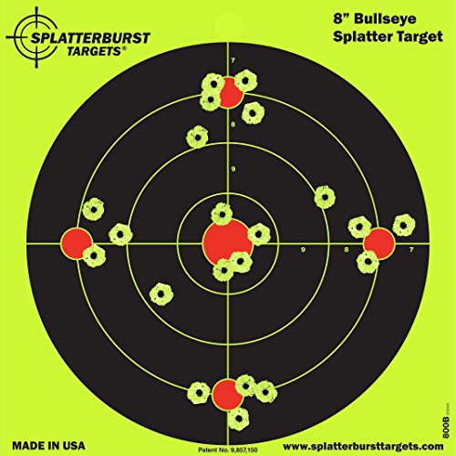Splatterburst Targets - 8 inch Bullseye Reactive Shooting Targets - Shots Burst Bright Fluorescent Yellow Upon Impact - Rifle, Pistol, Airsoft, BB Gun, Pellet Gun, Air Rifle (25 Pack)
