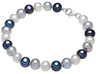 Valero Pearls Damen Perlenarmband mit Hochwertigen Süßwasser-Zuchtperlen | Perlengröße 7-8 mm,Potato-Form,weiß,silber,blau,925/- Sterling Silber,Armband,einzeln geknotet,Perlseide,Multicolor