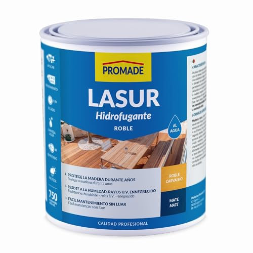 Promade - Lasur Protector Mate al Agua Maderas de Exterior - 750 ml (Roble)