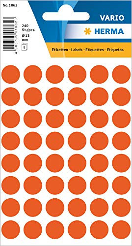 HERMA 1862 Punktaufkleber Klebepunkte rot, 240 Stück, Ø 13 mm, 48 pro Bogen, selbstklebend, Markierungspunkte für Kalender Planer Basteln, matt, blanko Papier Farbpunkte Etiketten Aufkleber