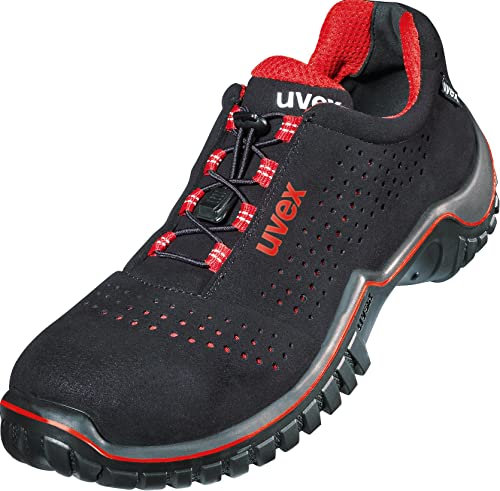 Uvex Motion Style Halbschuh, Sicherheitsschuhe S1 SRC, Arbeitsschuhe für Herren, Schwarz/Rot, Größe 43