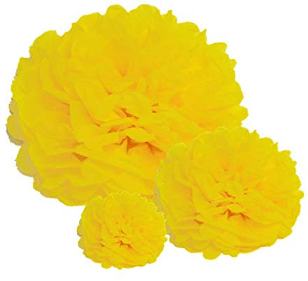 Premium [Pack of 10] Large Tissue Paper Pom Poms (Yellow 10)