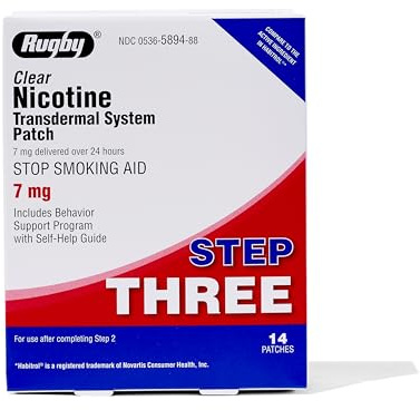 Rugby Clear Nicotine Patches - 7mg Transdermal System Patch - Smoking or Vaping Quitting Aid - Step 3 - (1 Pack)