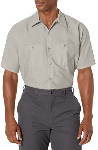Red Kap Men's Industrial Work Shirt, Regular Fit, Short Sleeve Utility Button, Grey, Large