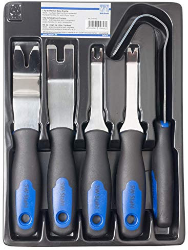 SW-Stahl 94845L Clip-Entferner-Satz, 5-teilig I Zierleisten & Türverkleidung Entferner | Kunststoff Demontage Werkzeug für Auto Innenverkleidung & Karosserie